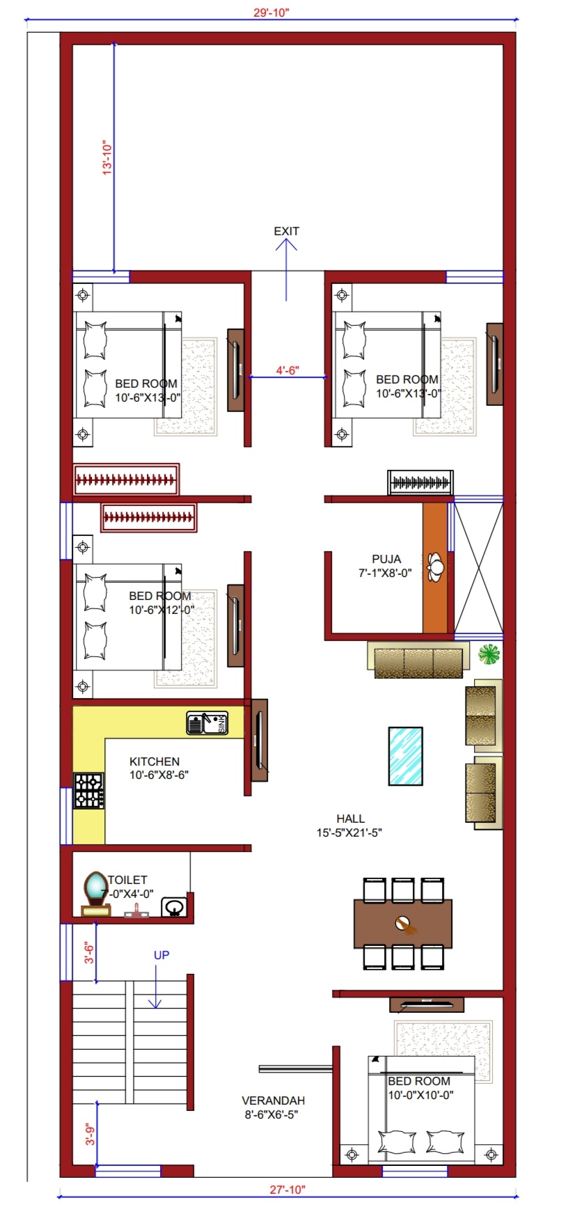 20x50 House Plan 20x50 Front & 3D Elevation Design